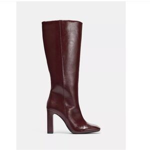 Zara Burgundy Red Faux Leather Heeled Boots. Size 10.